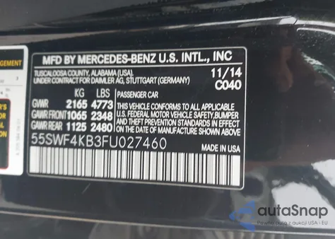 2015 Mercedes-Benz C 300 4Matic/Luxury 4Matic/Sport 4Matic z USA, uszkodzony, nr VIN 55SWF4KB3FU027460